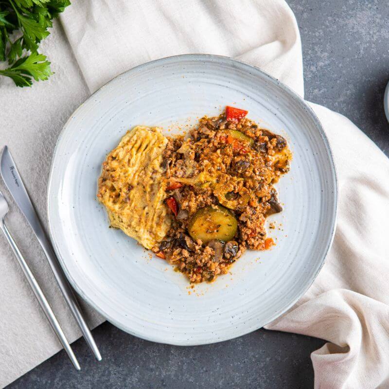 Savoury mince with baba ganoush